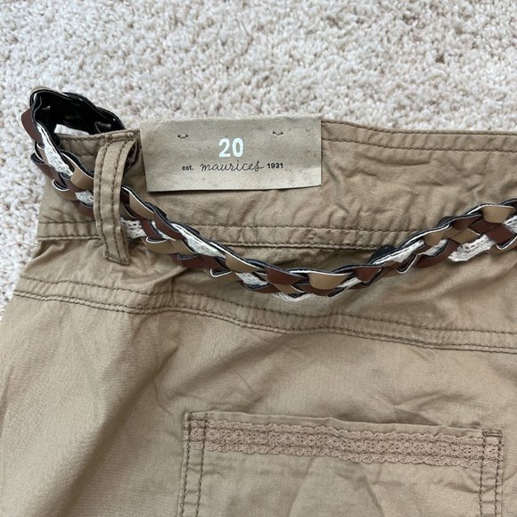 Maurices Womens Shorts Size 20 Brown Kaki Cuffed Belted NWT - Picture 13 of 13